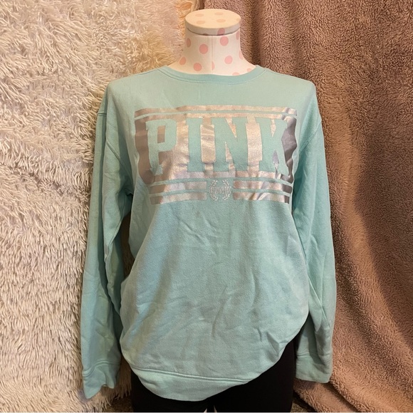 Victorias Secret PINK Blue Holographic Crewneck Hoodie - Picture 2 of 7